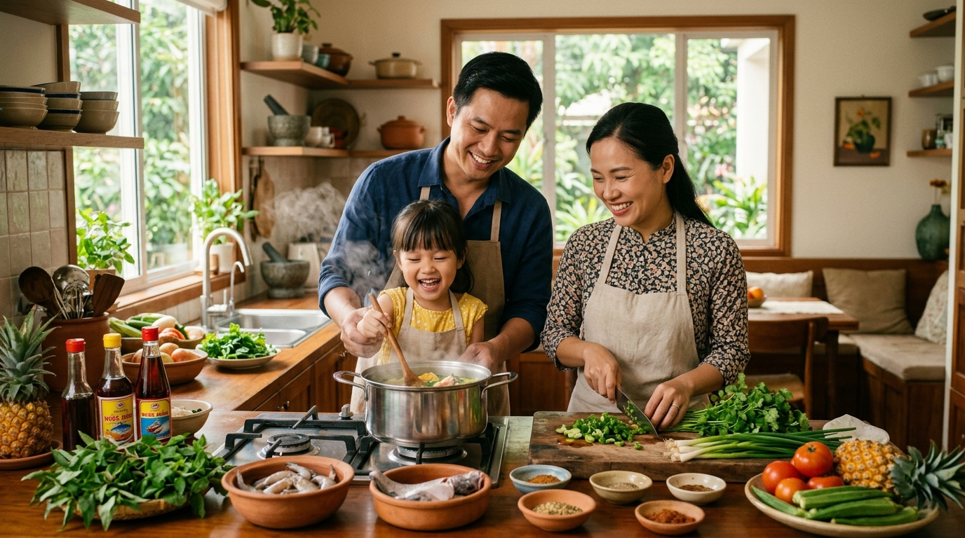 Gia đình hạnh phúc cùng nấu ăn bên bếp Bảo Linh